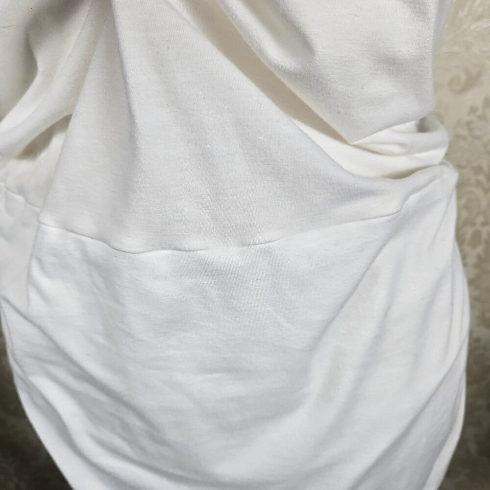 Athleta Size Large White T-Shirt Jersey Knit Dress Ruched Skirt Casual V-Neck - Picture 4 of 16